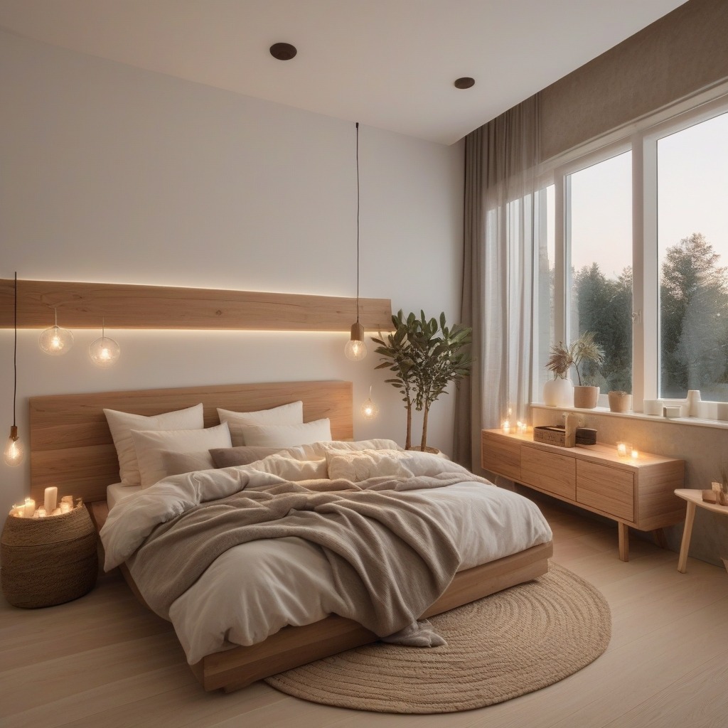 Lighting Incorporate layered lighting for ambiance to decorate a simple bedroom