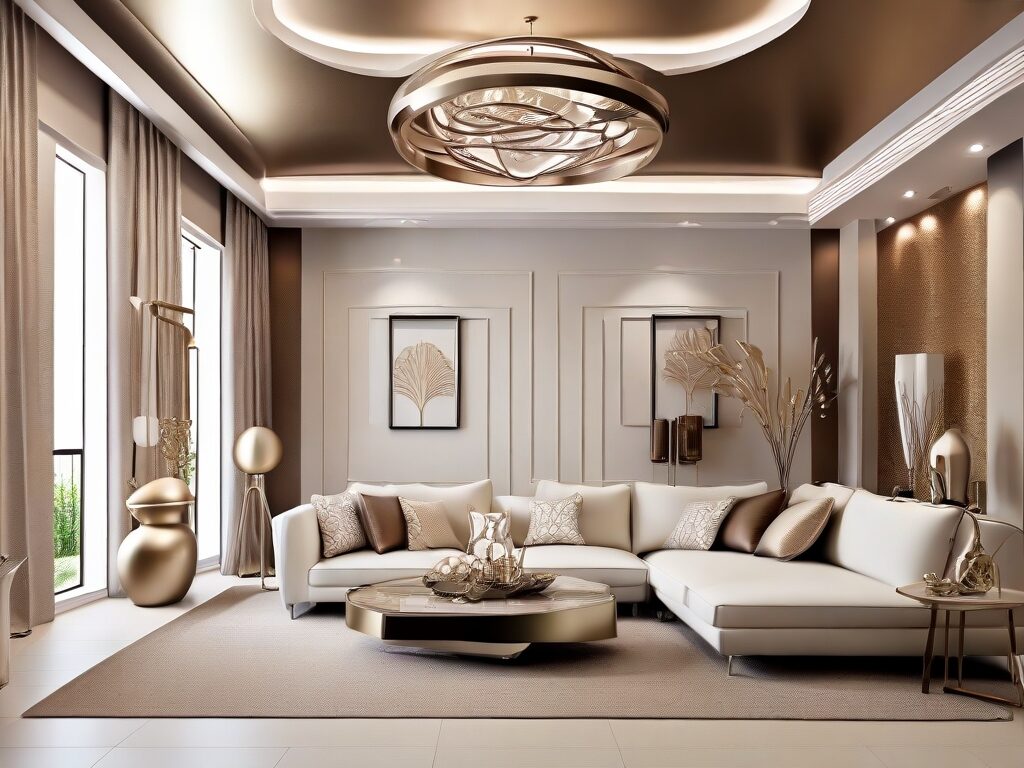 Metallic accent Living hall room modern fall ceiling
