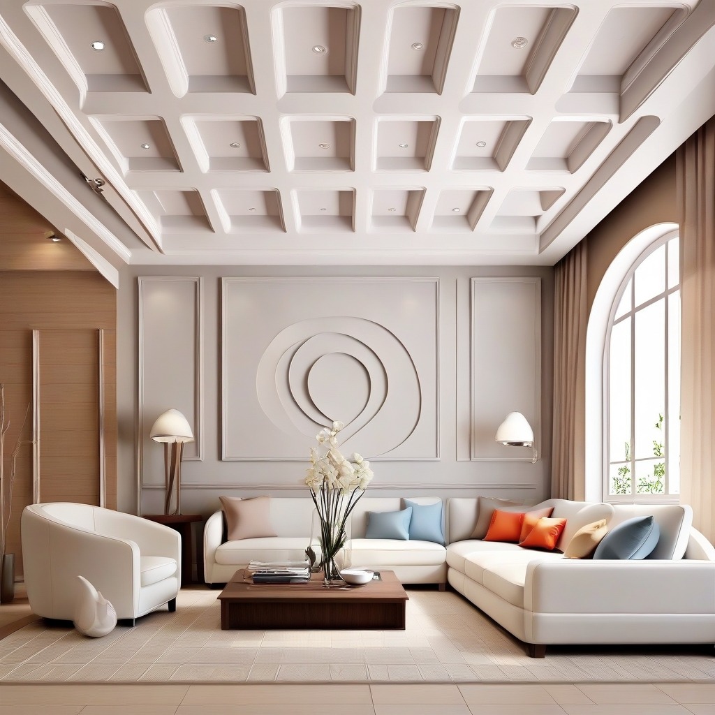 Coffered ceiling Living hall room modern fall ceiling