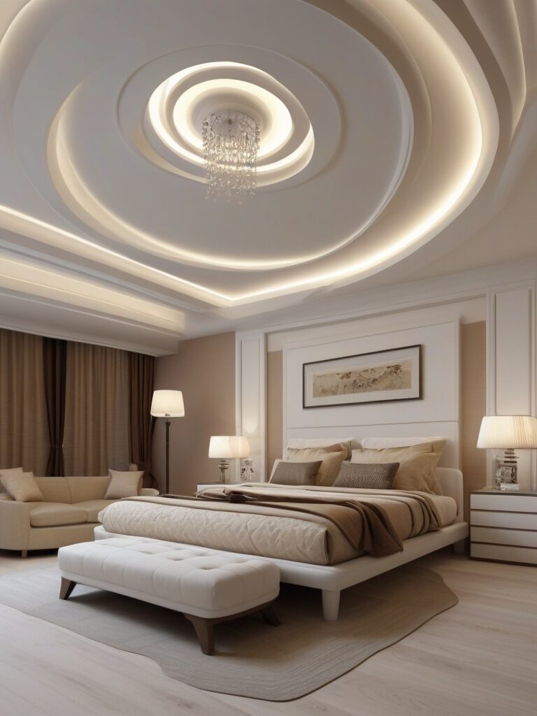 Curved Gypsum Ceilings for Bedroom