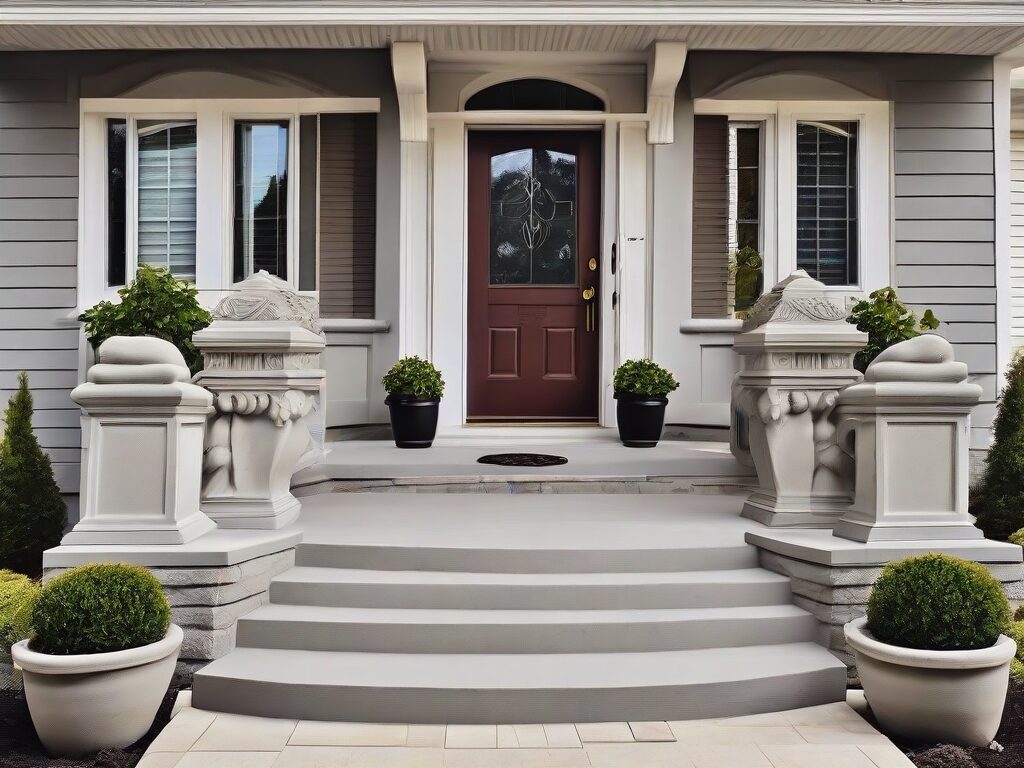 Combining Functionality with Design Cement Railing of House Front